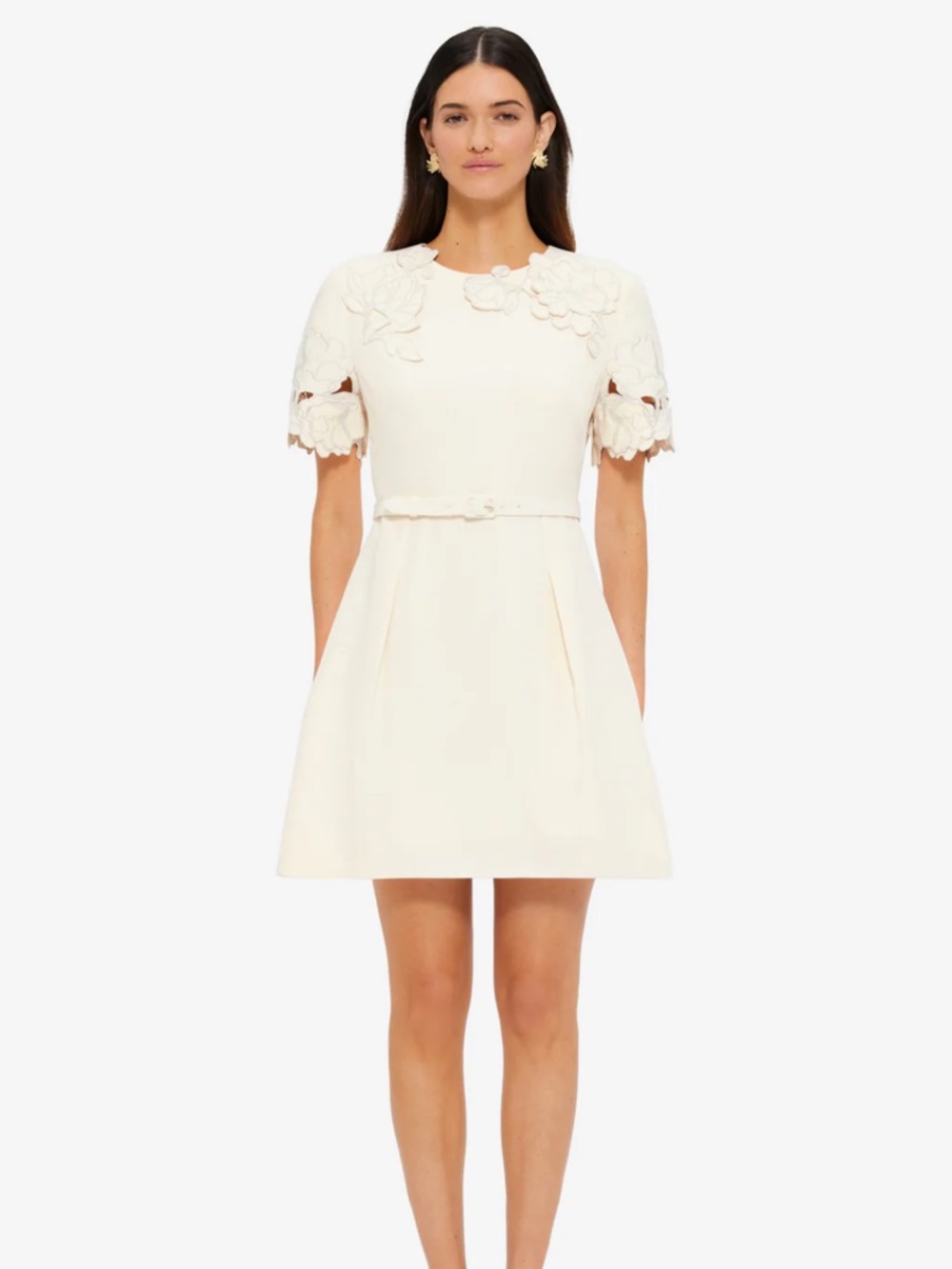 Leo Lin Aurelie Appliqué Mini Dress in Cream